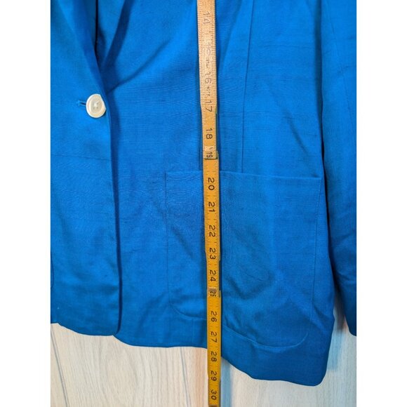 LAUREN RALPH LAUREN Blue 100% Silk Blazer Jacket Shoulder Pads 1-Button Size 6 - Picture 7 of 7